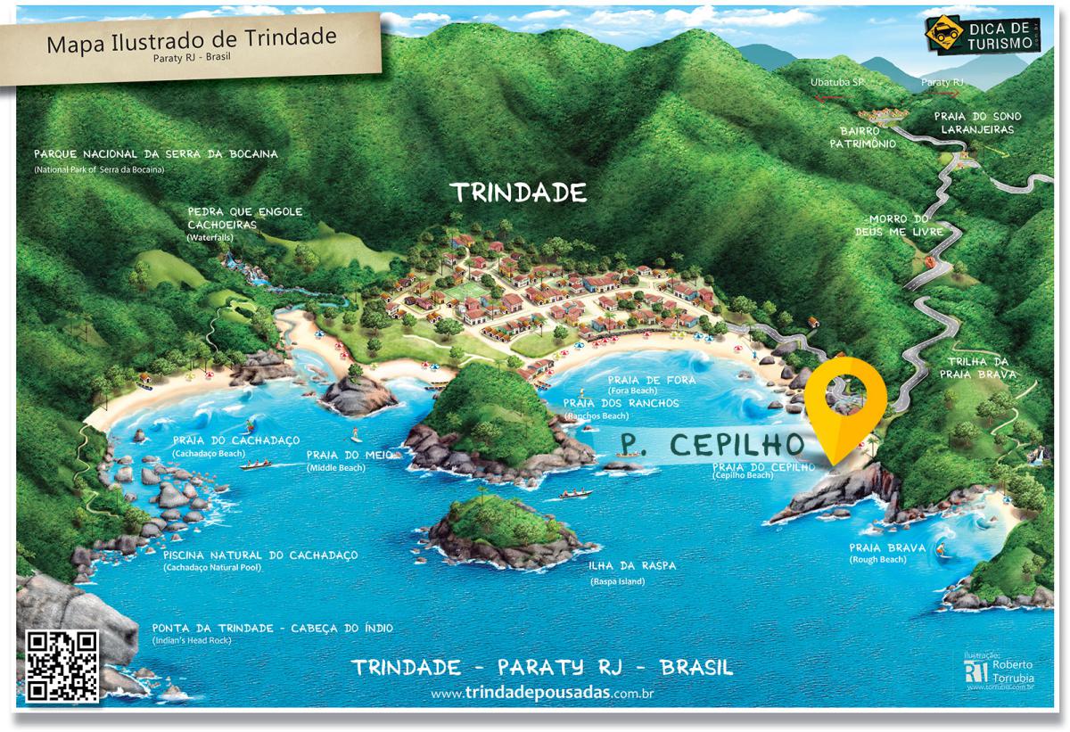 Mapa de localização da Praia do Cepilho ( Cepilhão) em Trindade - Paraty RJ - Ilustração: Roberto Torrubia